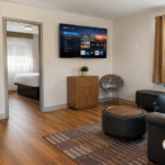 Smart TV with streaming apps in the living room of the Sedona View King Suite